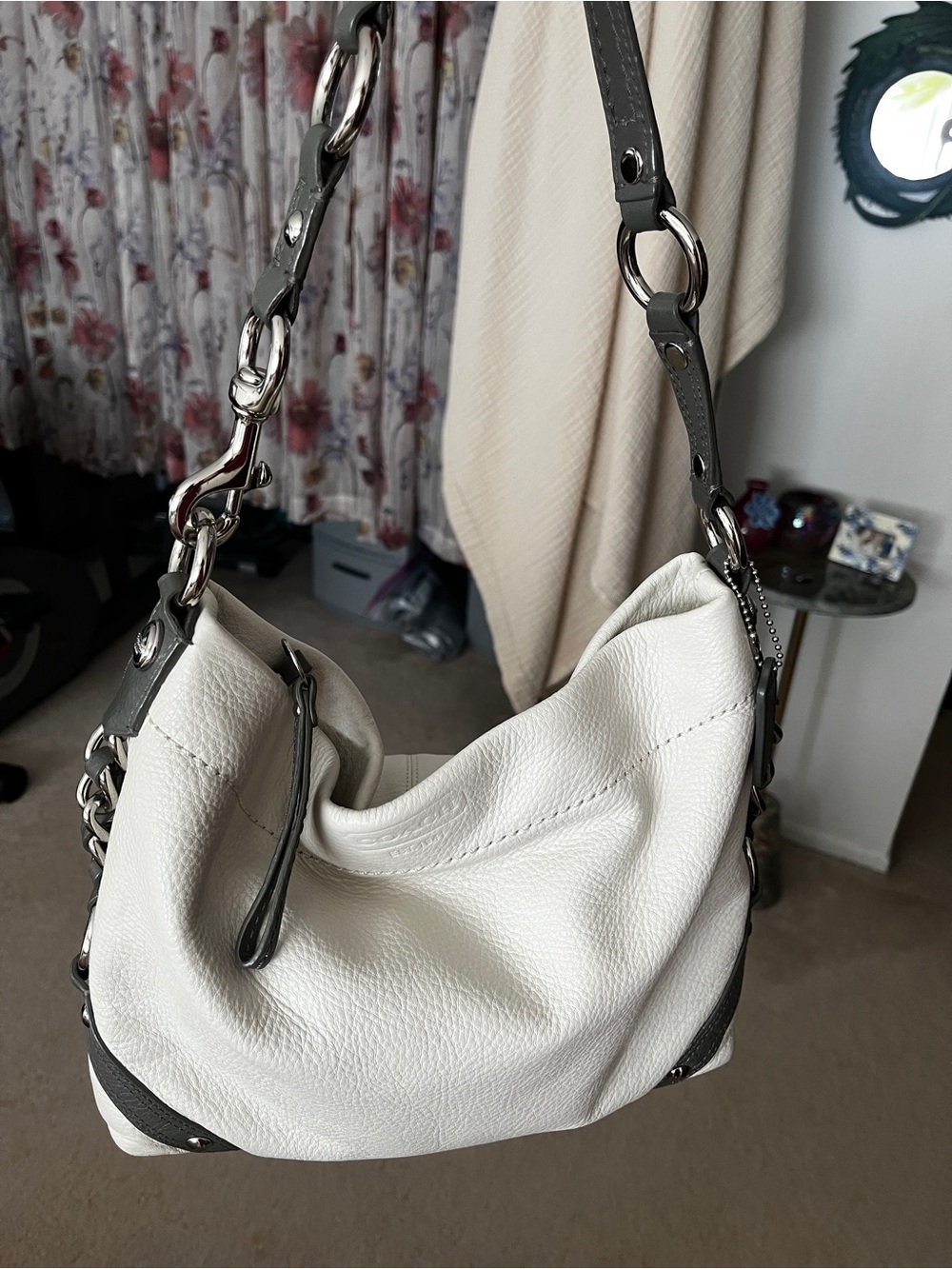 Coach Zoe White (warm, not bright) Pebble Leather hobo